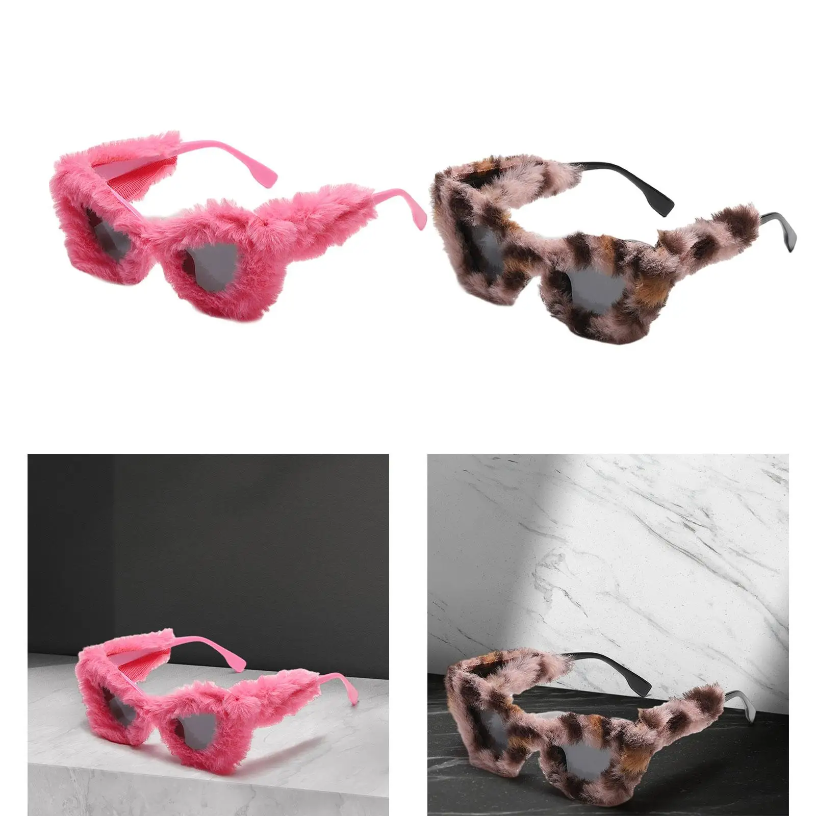 Women's Plush Fuzzy Heart Sunglasses Punk Soft Velvet Tones Rave Party Glasses Masquerade Glasses