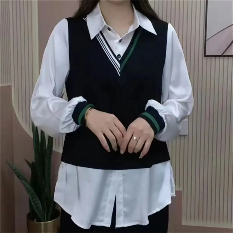 Oversize Versatile Temperament Commuter Women's Top Simplicity Printed Button POLO Collar Long Sleeve Casual Versatile Shirt