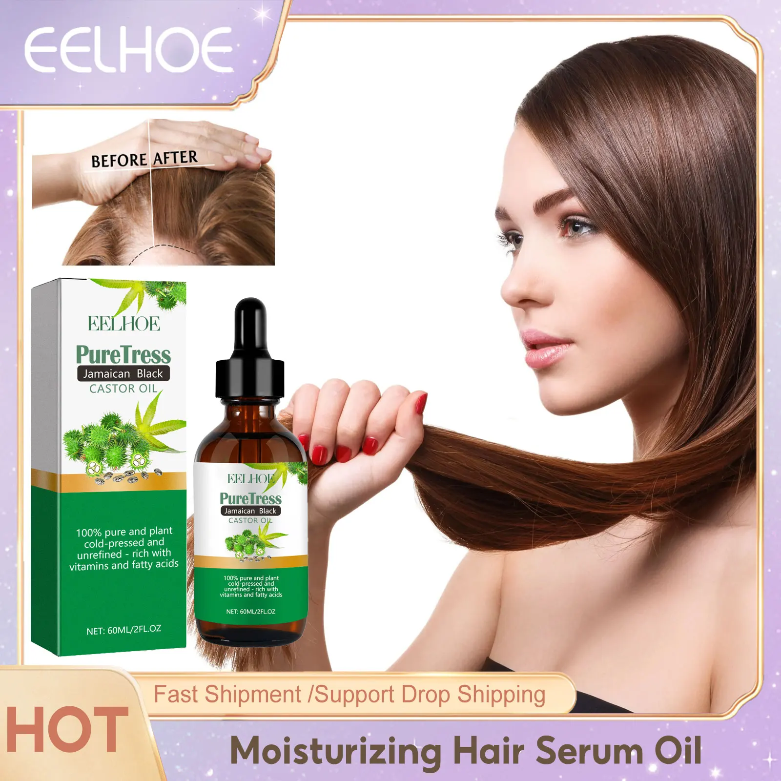 

EELHOE Fast Hair Growth Castor Essential Oil Anti Hair Loss Men Women Scalp Treatment Serum Repair Nourish Moisturize Hair Care