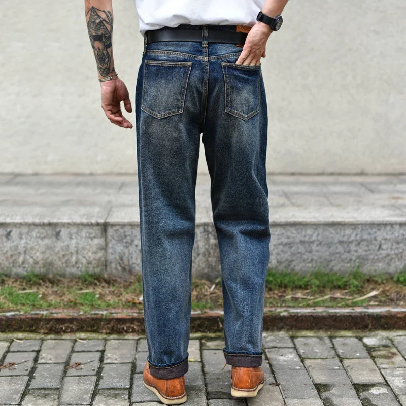 Sauce Zhan 317XX  mans Jeans Selvedge Denim Jeans for Men brow Double-sided dyeing Distressed Wash Loose Fit Wide Leg 14.5 Oz 3