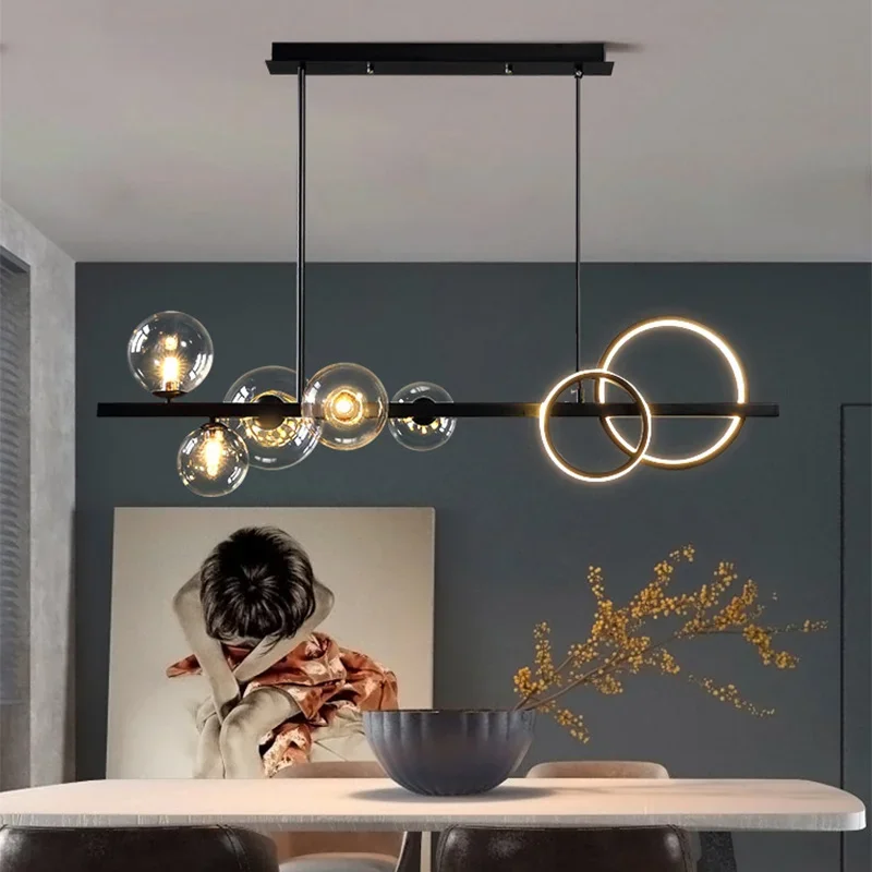 Scandinavia LED Chandelier with Glass Ball Pendant Light for Kitchen Table Dining