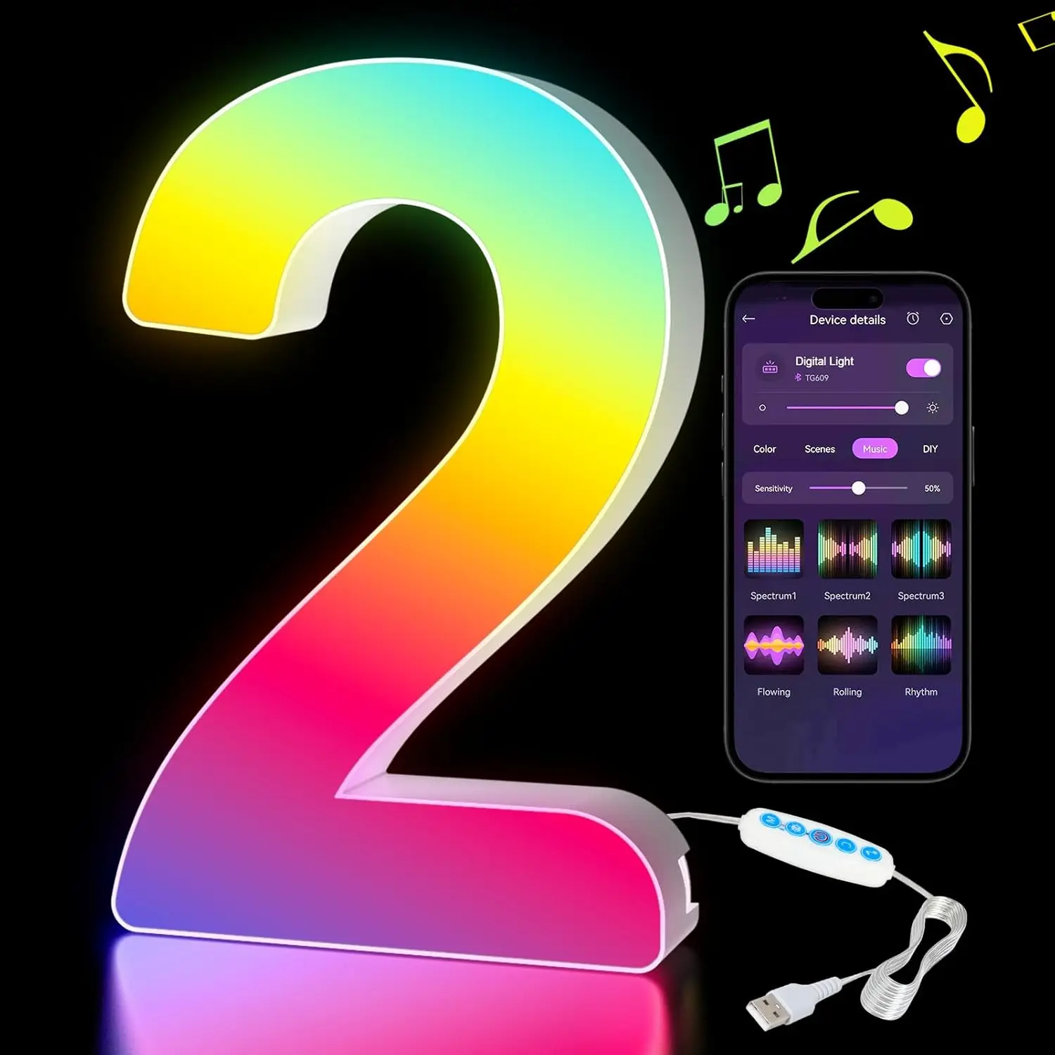 Customizable Smart LED Alphabet Night Lights - USB Powered Decorative Lamps with App-Controlled RGBW Colors and Music Sync