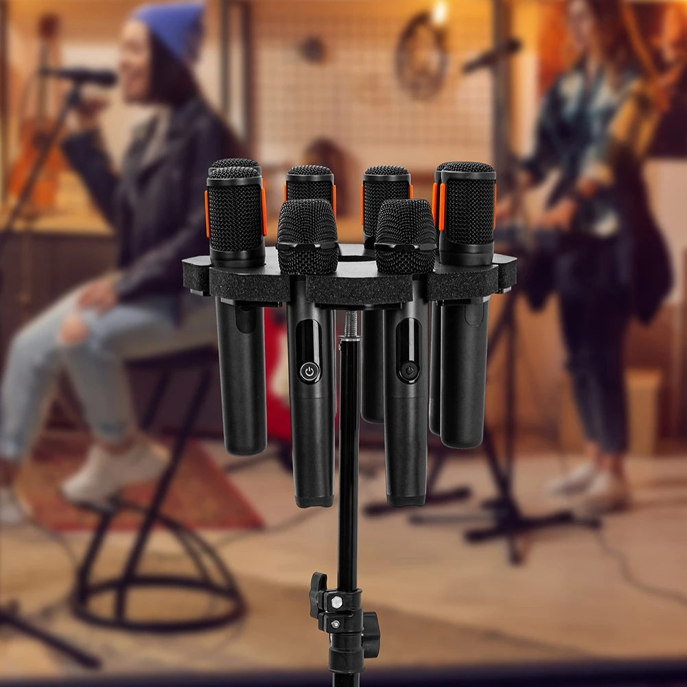 8-Slot Multi Microphone Rack Detachable Wired and Wireless Mic Holder Wear Resist Microphones Storage Organizer for Stage Show