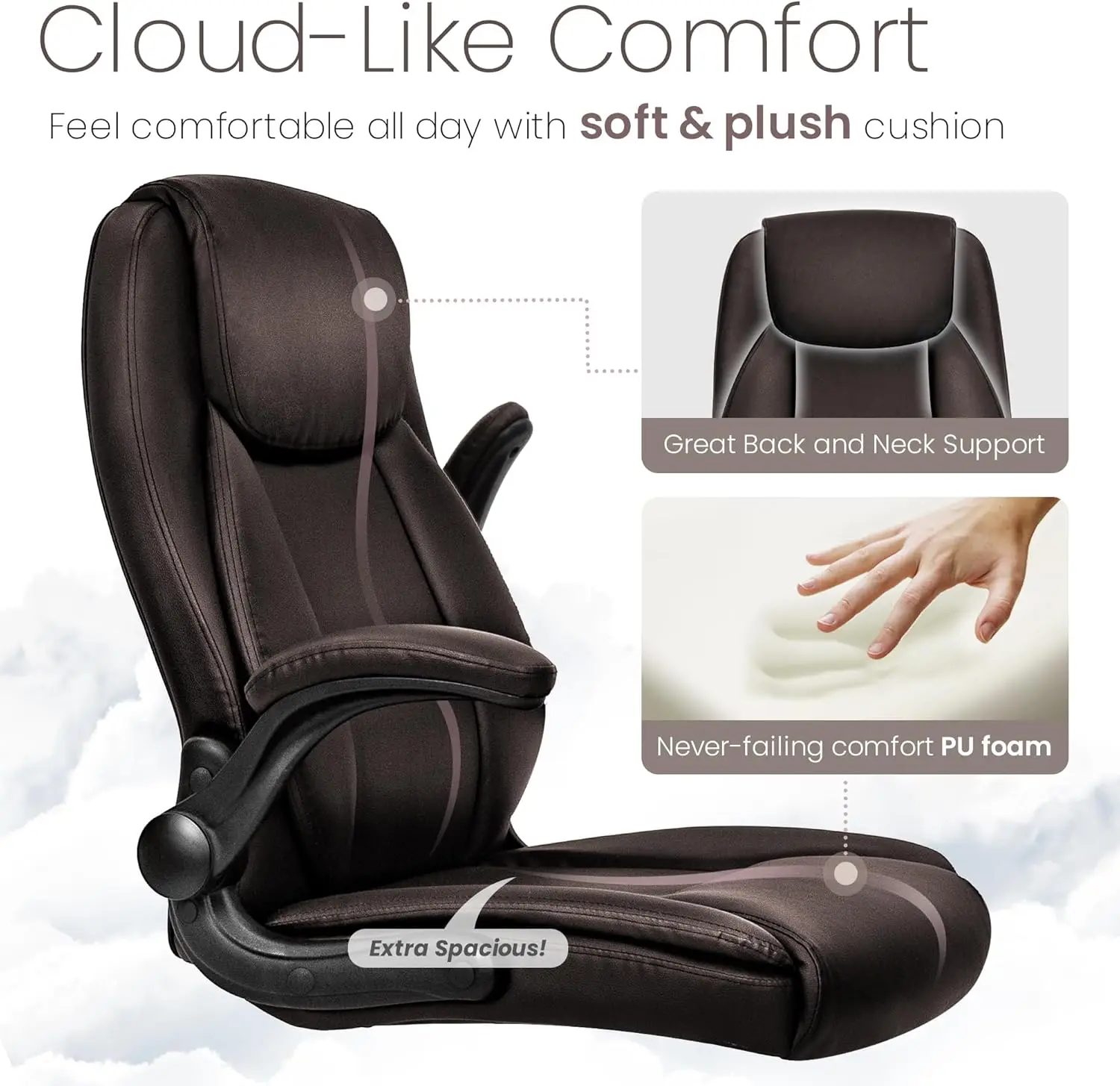 Ergonomic Office Desk Gaming Computer Chair Executive High Back Support Flip-up Arms Adjustable Height Swivel Rolling Wheels