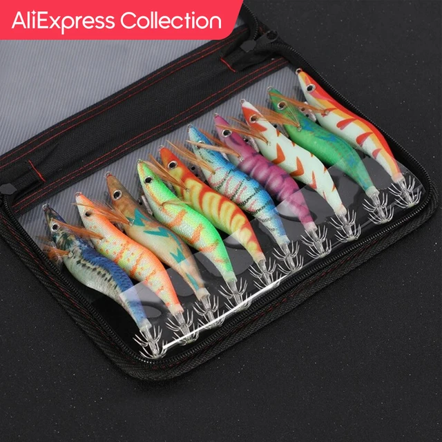 Luminous Squid Jigs, 5Pcs Artificial 3D Eyes Simulation Fish Shrimp Baits  with Hard Hook Tackle Fishing Accessory