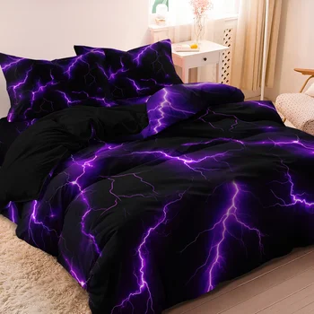 3Pcs Lightning Thunder Pattern Print Duvet Cover Bedding Set Soft Breathable For Four-seasonBedroom Dormitory Decorative 1