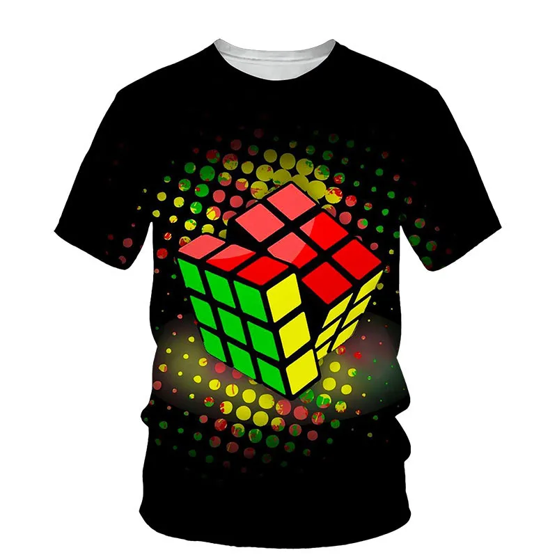 

Мужская футболка с 3D-принтом кубика Рубика, летние трендовые топы с круглым вырезом и коротким рукавом в стиле хип-хоп, футболка большого размера, Мужская одежда, футболки