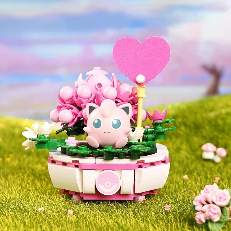 New Pokemon Building Block Pikachu Charmander Squirtle Model Toy Home Decoration Plant Potted Flower Brick Girl Toy Child Gift 5