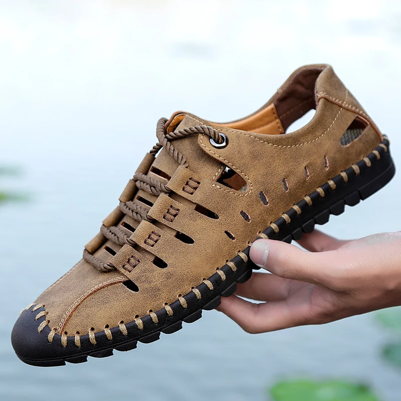 

2023 Summer Men's Casual Beach Sandals Fashion Hollow Out Breathable Shoes Flat Business Soft Bottom Sneakers Sandalias Hombre