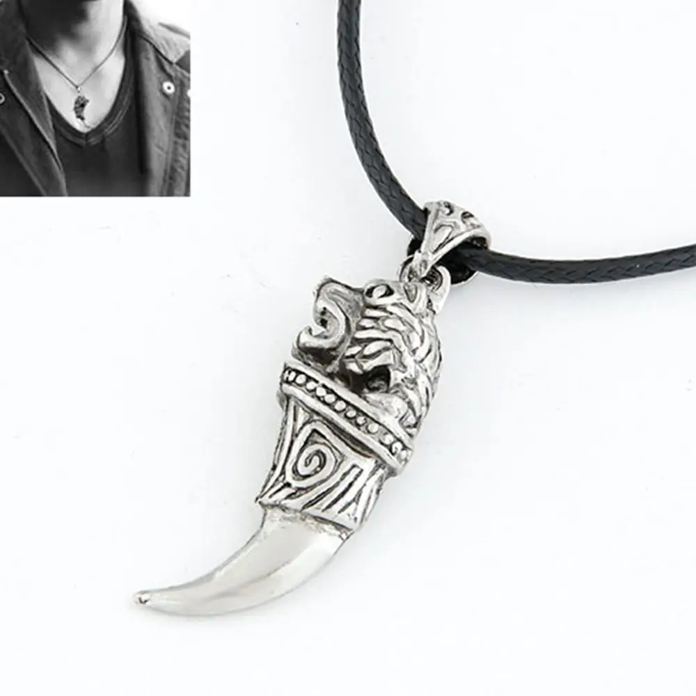 Hot Men Teeth Stainless Steel Gift Retro Shape Leather Chain Punk Necklace Totem Pendant Wolf Tooth