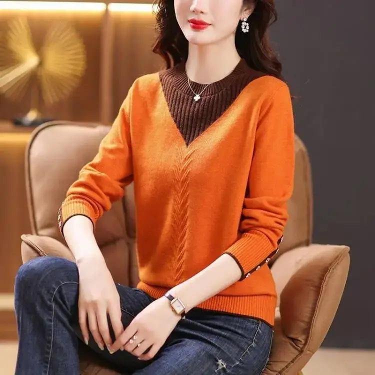 Herbst Winter Neue Mode Halb Hohen Kragen Langarm Farbe Blockieren Pullover frauen Kleidung Casual Alle-spiel Stricken tops – Detail 7