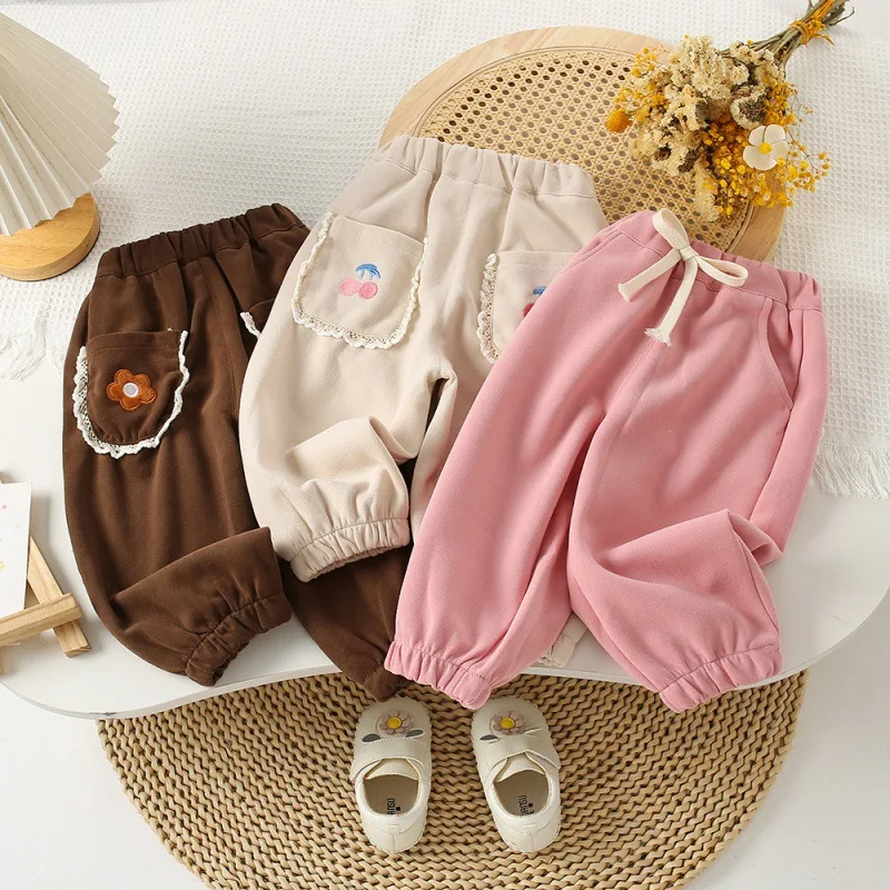 

Sweatpants Girls Autumn Casual Baby Trousers Versatile Motion Trousers Kindergarten Leggings Soild 2023 New Cotton