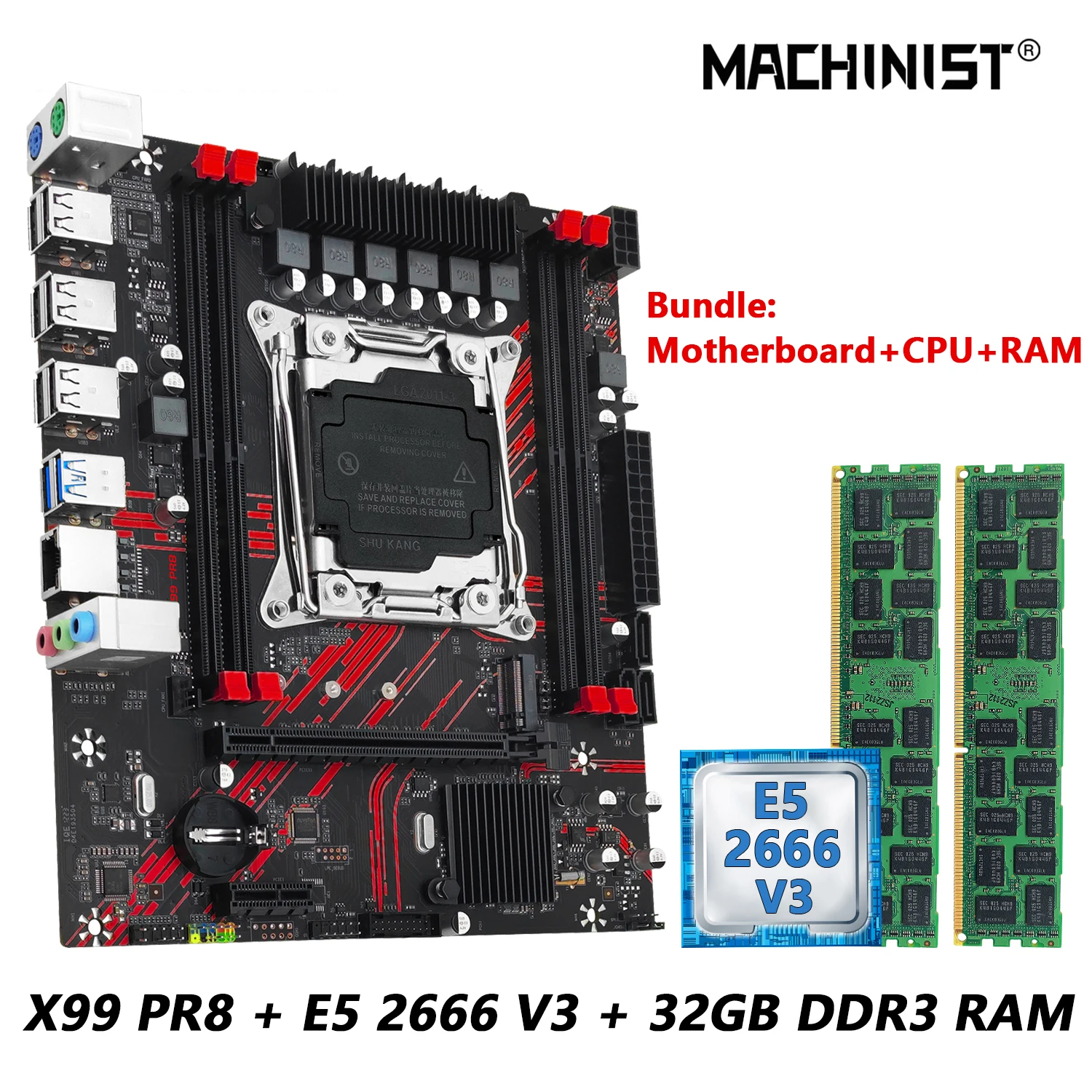 데스크탑 메모리 Kllisre DDR4 RAM 8GB 4GB 16GB 2400 2666 3200 DIMM, DDR4 마더보드 호환 지원 11 MACHINIST 마더보드 세트 키트, 인텔 LGA2011-3 제온 E5 2666 V3 CPU 및 DDR3 2*16GB RAM 메모리 콤보 포함, X99 PR8