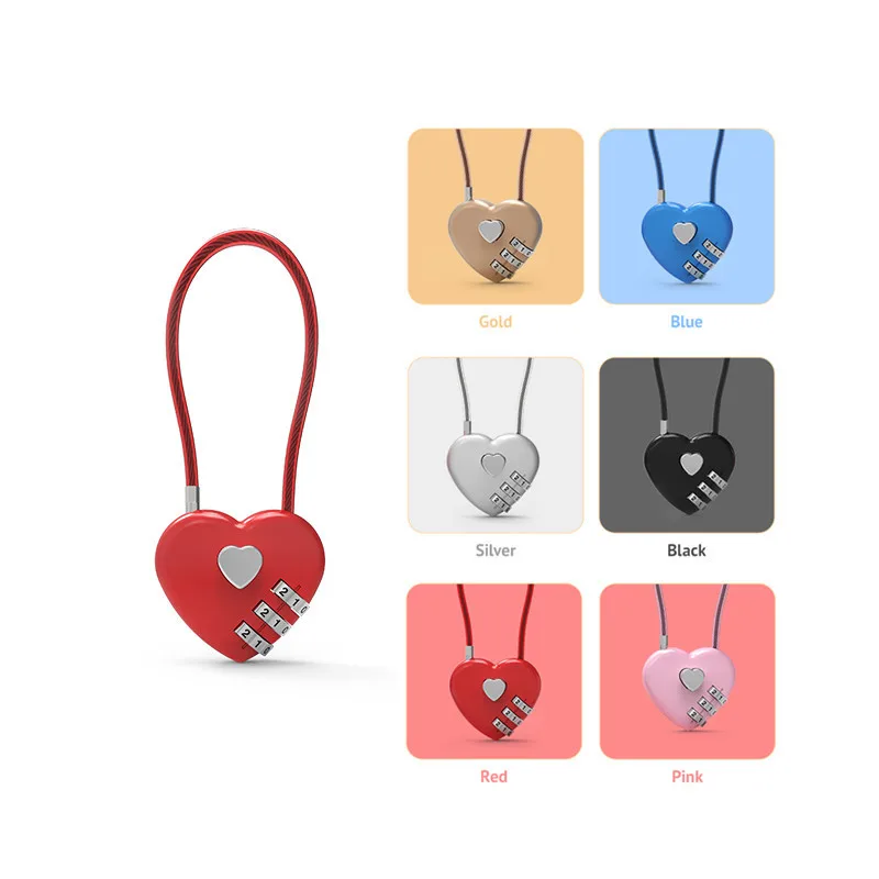 Combination Lock Love Lock Wedding Heart Love School Bag Backpack Trolley Box Zinc Alloy