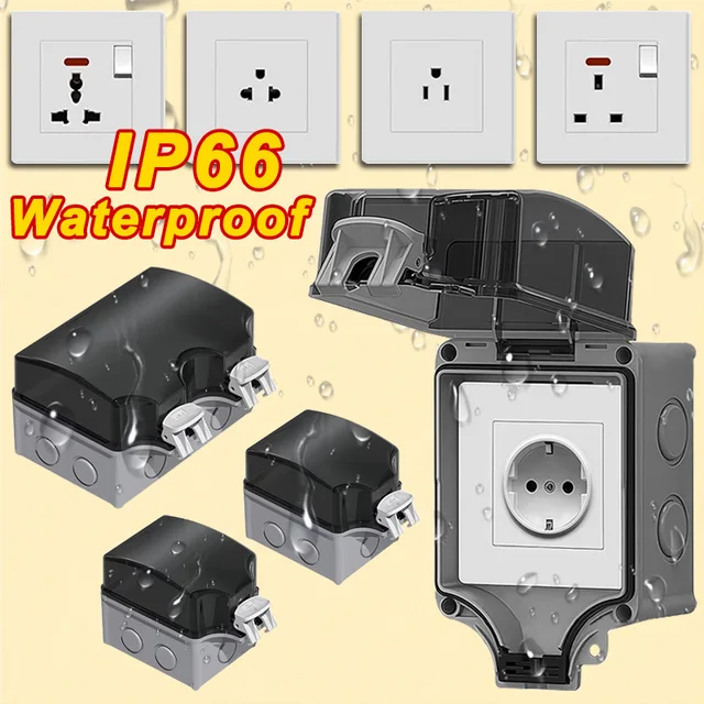 IP66 Waterproof Junction Box Industrial Grade Panel Mount 3Pin Power Switch ON-OFF Outdoor Socket for EU Thai US UK UN 1