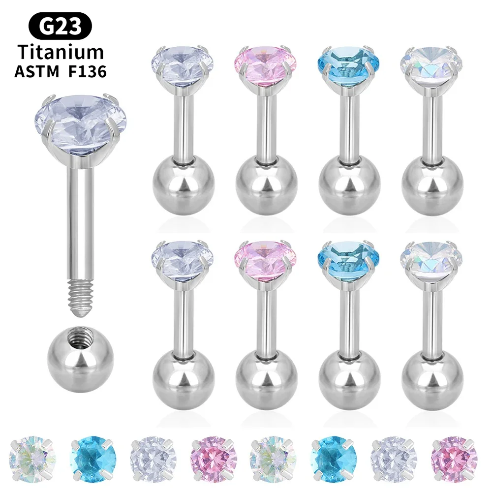

10Pc ASTM F136 Titanium Nose Stud Crystal Labret ear Stud CZ Paved Cartilage Tragus Earrings Lip Ring Stud Helix Piercing Jewelr