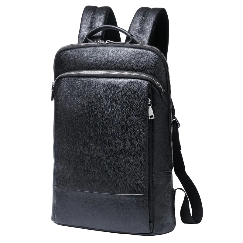 Leather Backpack Men Genuine Leather Natural Cowhide Business Travel Slim Laptop USB Charging Anti-Theft School Backpack