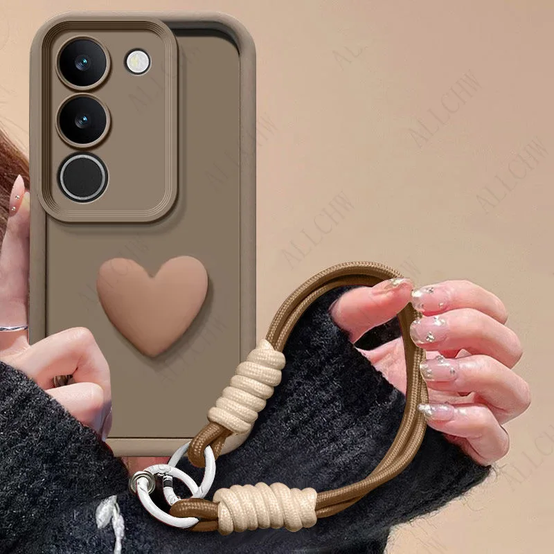 3D Love Heart Hand Strap Back Cover