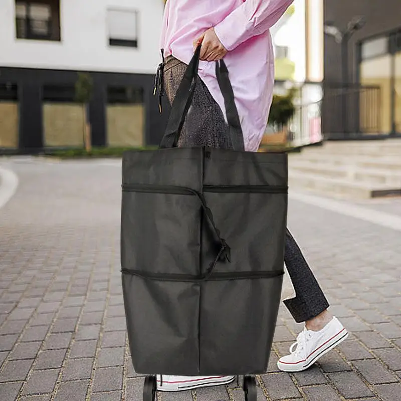 Foldable Shopping Bag With Wheels Portable Grocery Bags Travel Bags 2 In 1 Large Capacity Bag Portable Shopping Reusable
