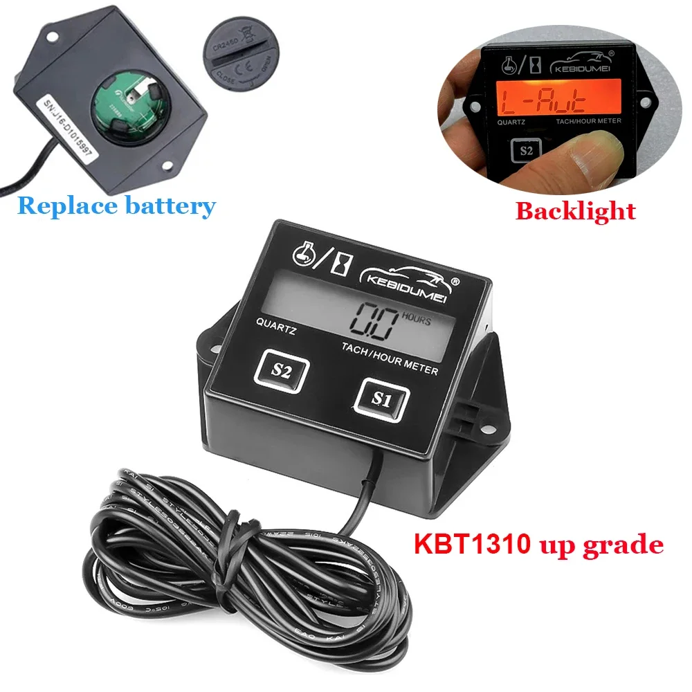 Kebidumei Digital Engine Tach Hour Meter Tachometer Gauge Engine RPM LCD Display For Car Motorcycle Stroke Engine Boat ATV moto