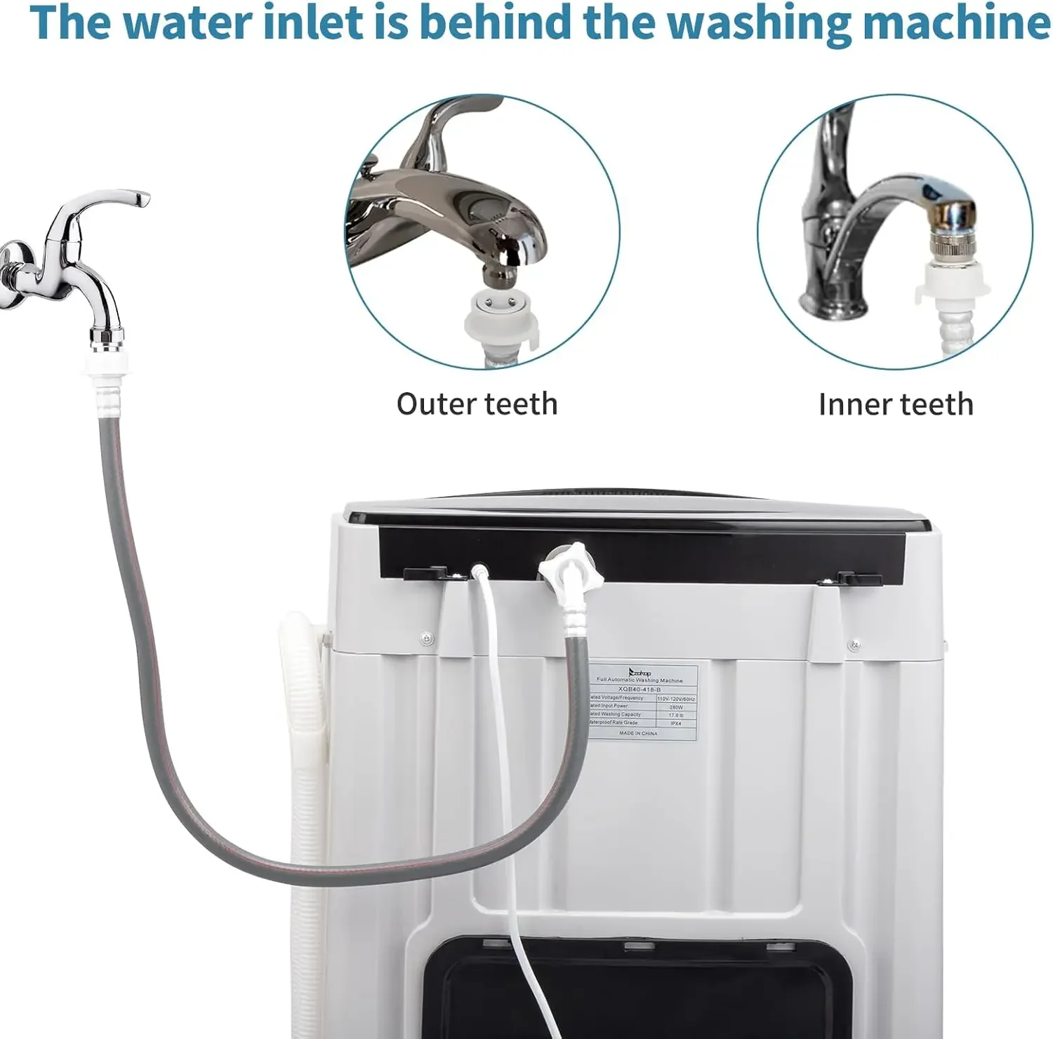 Full Automatic Washing Machine, 17.6Lbs Top Load Portable Washer with Drain Pump, 10 Wash Programs 8 Water Level Washer a 5