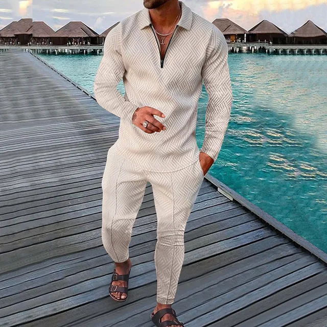 Nuovo set di pantaloni lunghi e a maniche lunghe stampati primaverili e autunnali, semplici articoli dimagranti quotidiani in tinta unita, abbigliamento da uomo unisex 2