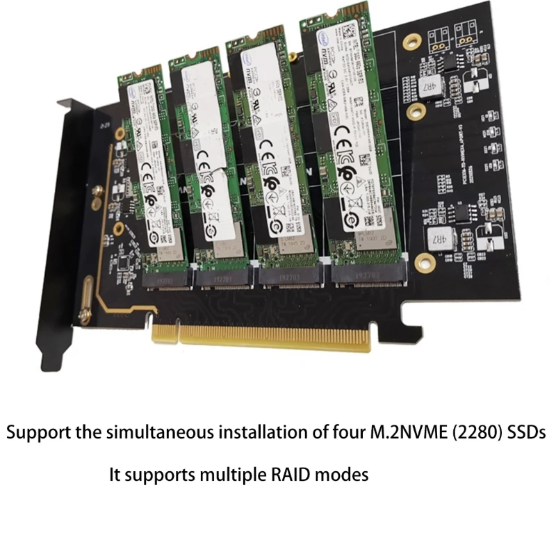 PCI Express 4.0 x16 to 4 Port M.2 NVME SSD Adapter Raid Card VROC Riser Card Support 2230 2242 2260 2280 M.2 NVME SSD