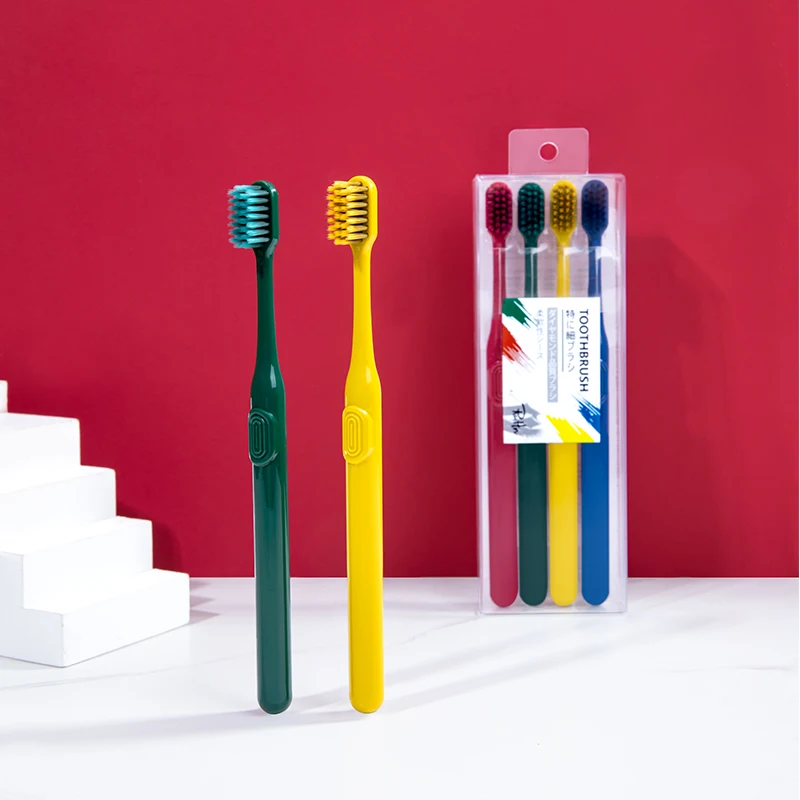 

4PC/set Adult Toothbrush Crystal Box Non-slip Brush Handle Fine Soft Bristle Toothbrush Home Travel Toothbrush Wholesale