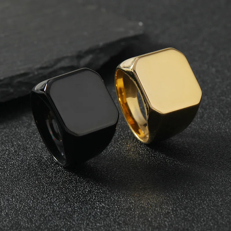Geometria della personalità semplice, superficie liscia smussata, grandi anelli quadrati in acciaio inossidabile per uomo, regalo accessorio per gioielli punk alla moda - immagine 6