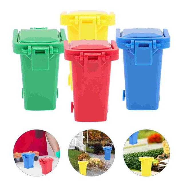 4 Pack Small Trash Can Mini Curbside Bin with Lid Desk Organizer Pen Holder