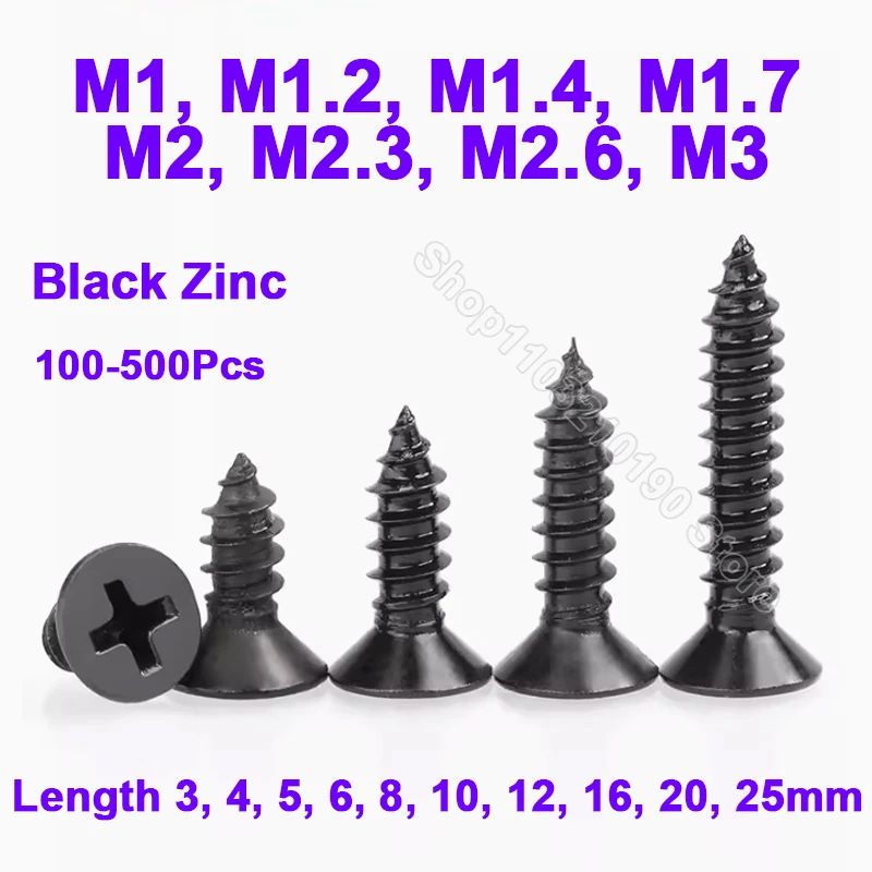 

Small Phillips Self-Tapping Wood Screw, Flat Countersunk Head, Cross Screw, Black Zinc Plated, M1,M1.2,M1.4,M1.7,M2,M2.3,M2.6,M3