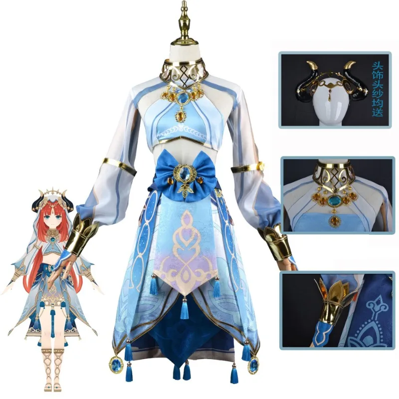 Game Genshin Impact Nilou Cosplay Costume Sumeru Dance of Sabzeruz Full Set with Blue Dress Halloween Party Anime Conventions
