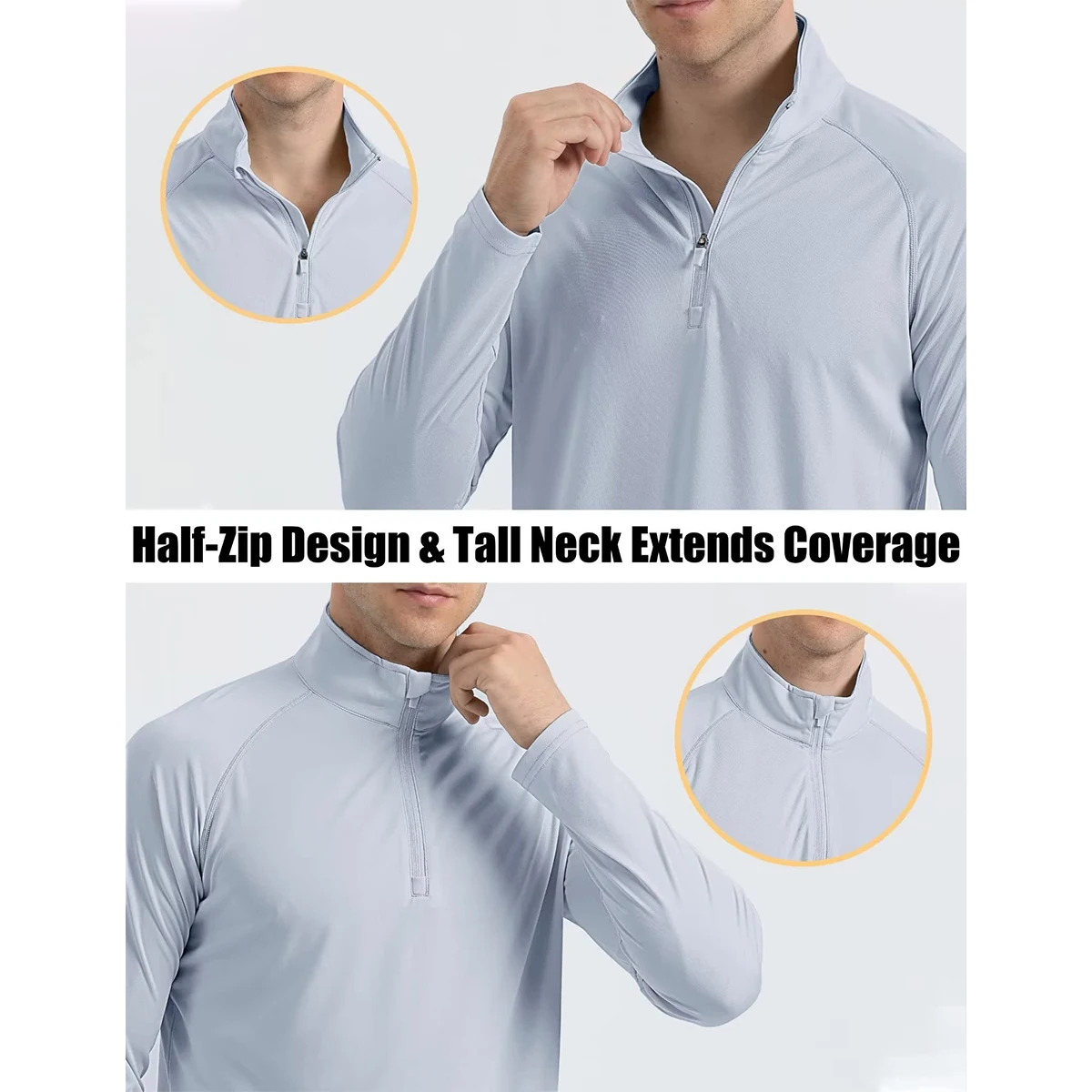 MAGCOMSEN UPF50 + 남성용 UV 자외선 차단 티셔츠, 긴 소매 하이킹 낚시 셔츠, 속건성 1/4 지퍼, 여름 운동 풀오버 상의