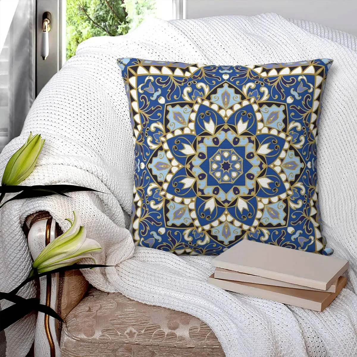 

Persian Floral Mosaic Square Pillowcase Pillow Cover Polyester Cushion Decor Comfort Throw Pillow for Home Car