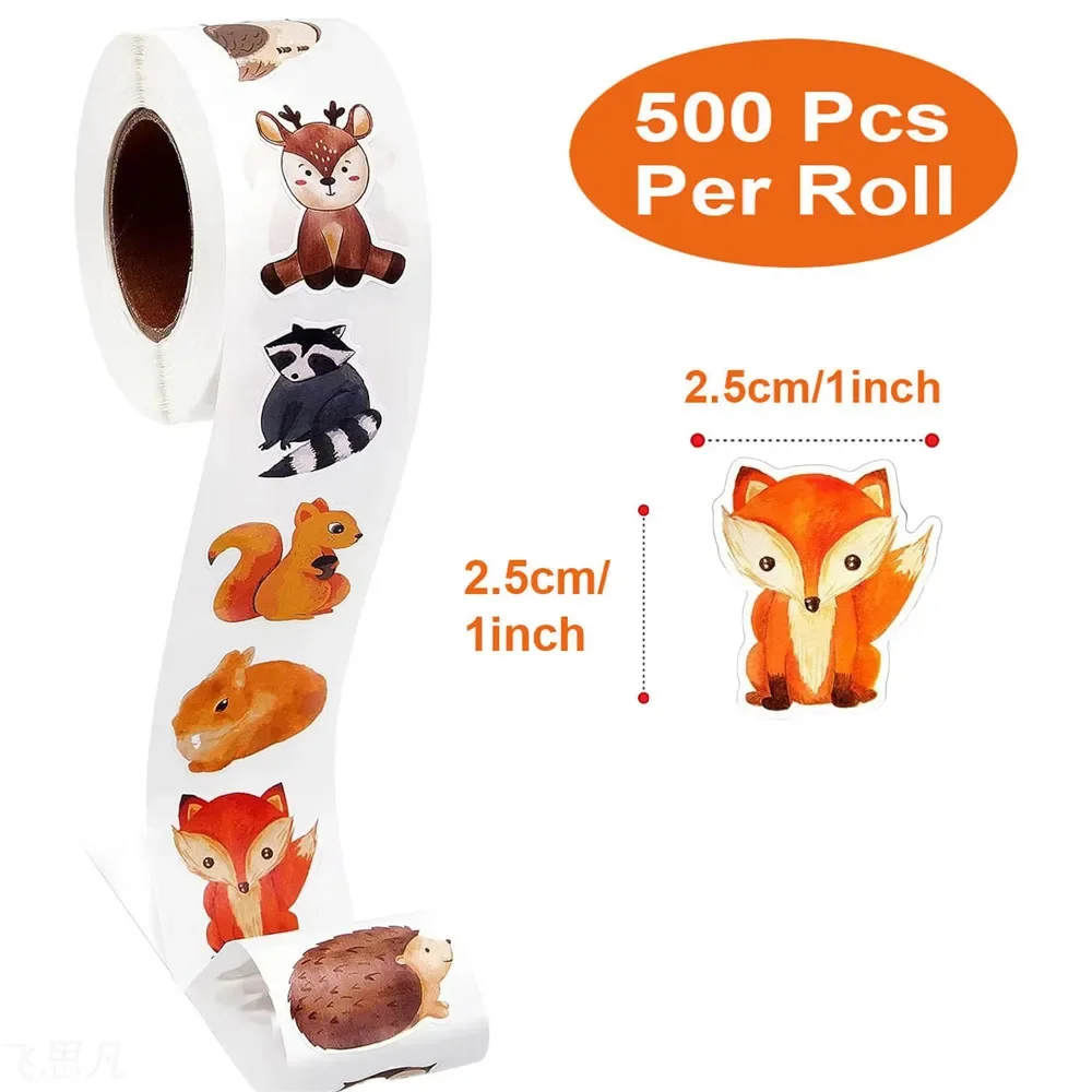 New 500Pcs/Roll Heterotypic Forest Animals Stickers Adorn Gifts Watercup Phone PC Pad 2.5cm/1.0'' Art Labels Learning Rewards
