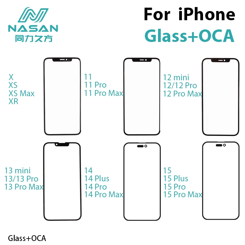 Smart Phone Front Screen Outer Glass Touch Panel Cover Repair For iPhone X XR XS Max 11 12 13 14 15 Pro Max 1Pcs