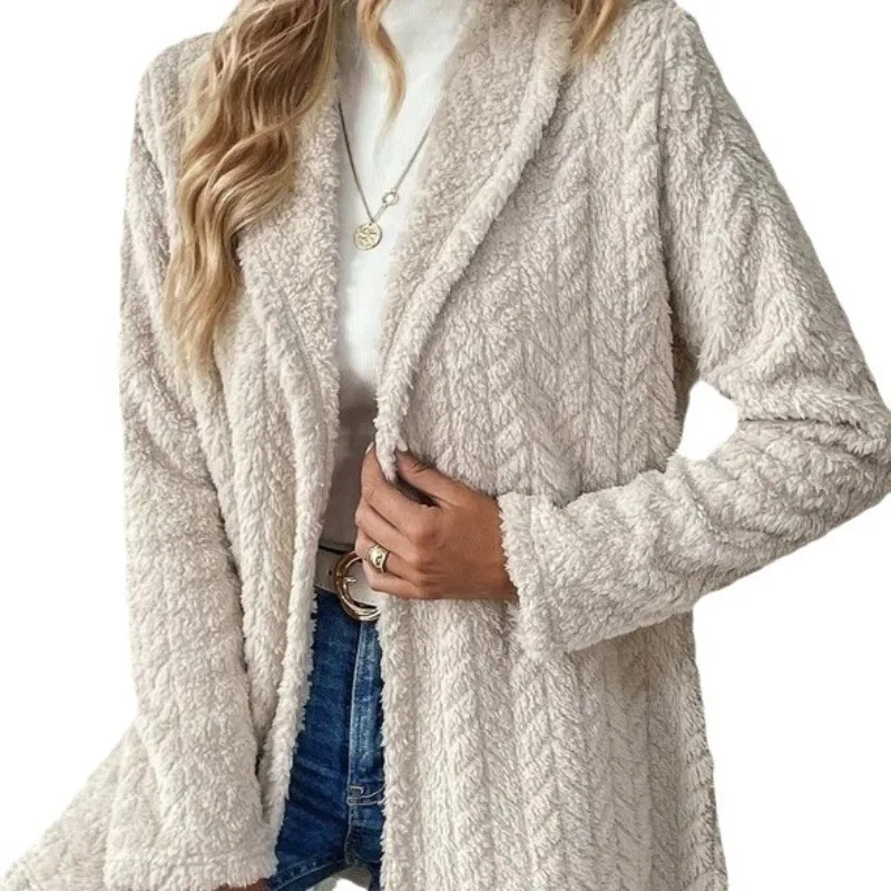 Breasted Lapel Teddy Coat, Versatile Long Sleeve Textured Thermal Winter Outwear, Women's Clothing