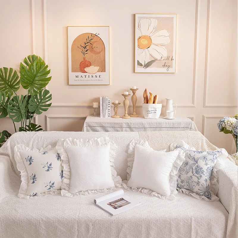 Spitze Stickerei Rüschen Kissenbezüge Mit Reißverschluss Patchwork Sofa Kissenbezüge Für Schlafzimmer Wohnkultur Cojines Decorativos – Detail 10
