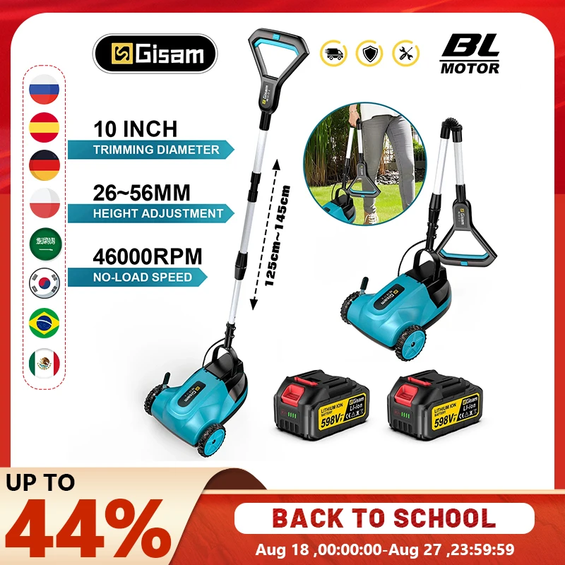 GISAM Electric Lawn Mower 46000RPM, brushless motor, cordless grass trimmer, 3 height adjustments garden tool, compatible with Makita 18V battery pins