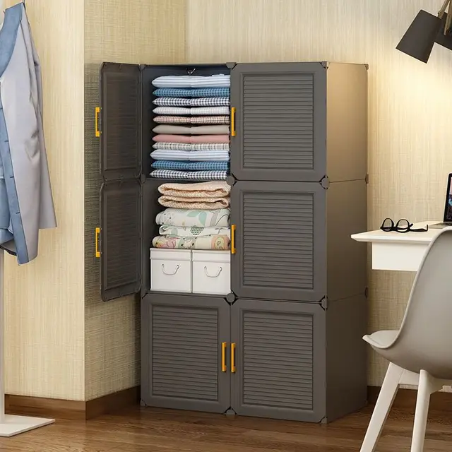 Armoire de Rangement Multifonctionnelle, Meuble de Chambre à Coucher, Casier à Assembler Pliable, Panneau de Chi en Plastique Anti-Poussière 1