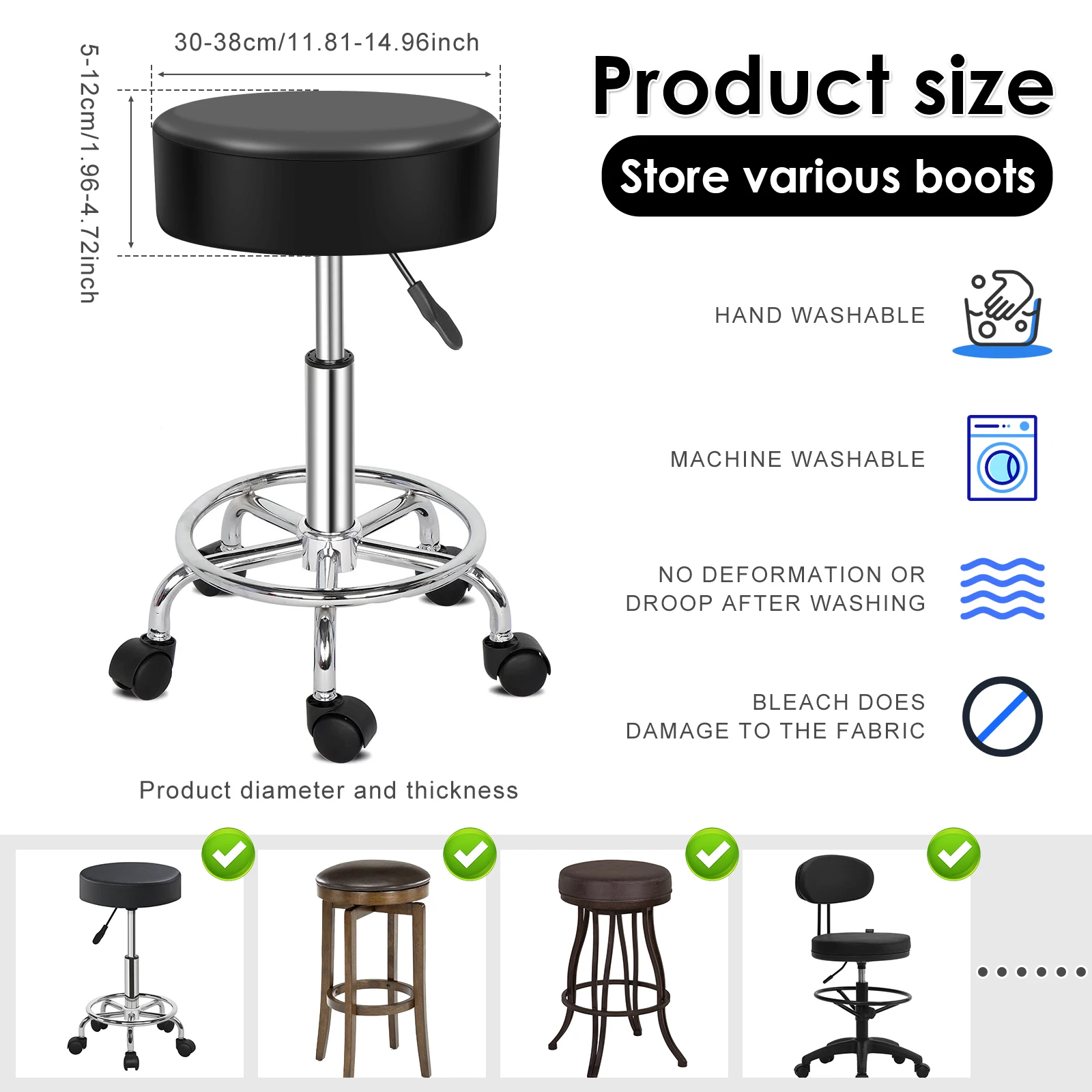 2Pcs Round Stool Seat Cover PU Leather Bar Stool Chair Cover Waterproof Dustproof Elastic Furniture Protector for Restaurant Bar