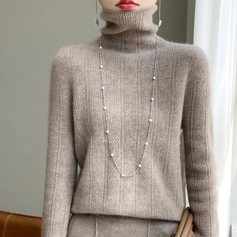 Fall/winter cashmere sweater 2023 100% Merino wool knitted solid color clothing women\'s high-necked knitted cashmere sweater