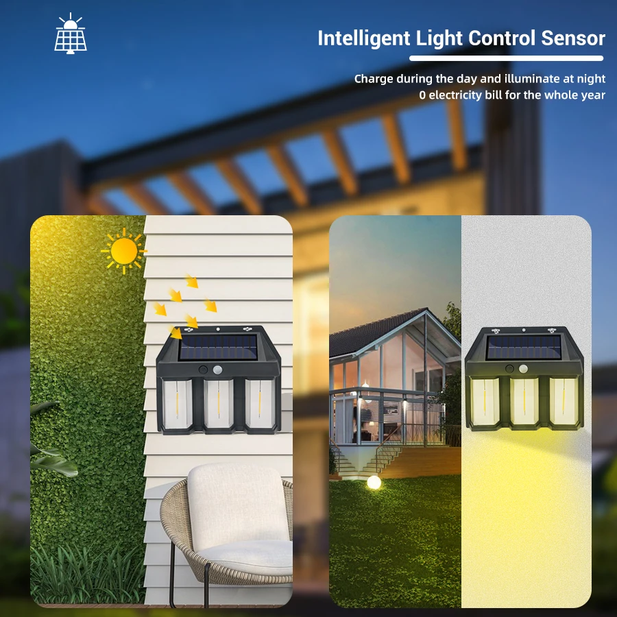 LED Solar Wall Light Outdoor Motion Sensor 3bulbs Waterproof for House Garden Yard Street Lamp Garage