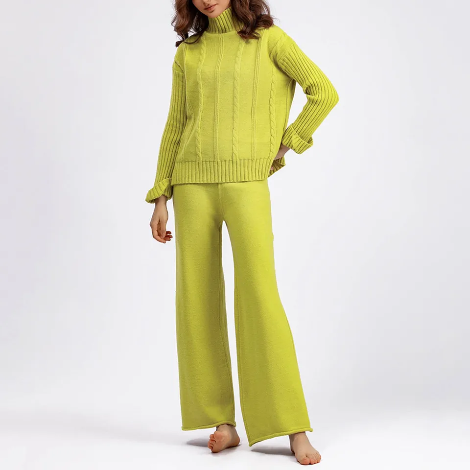 Casual Women's Wide Leg Pants Sweater Set