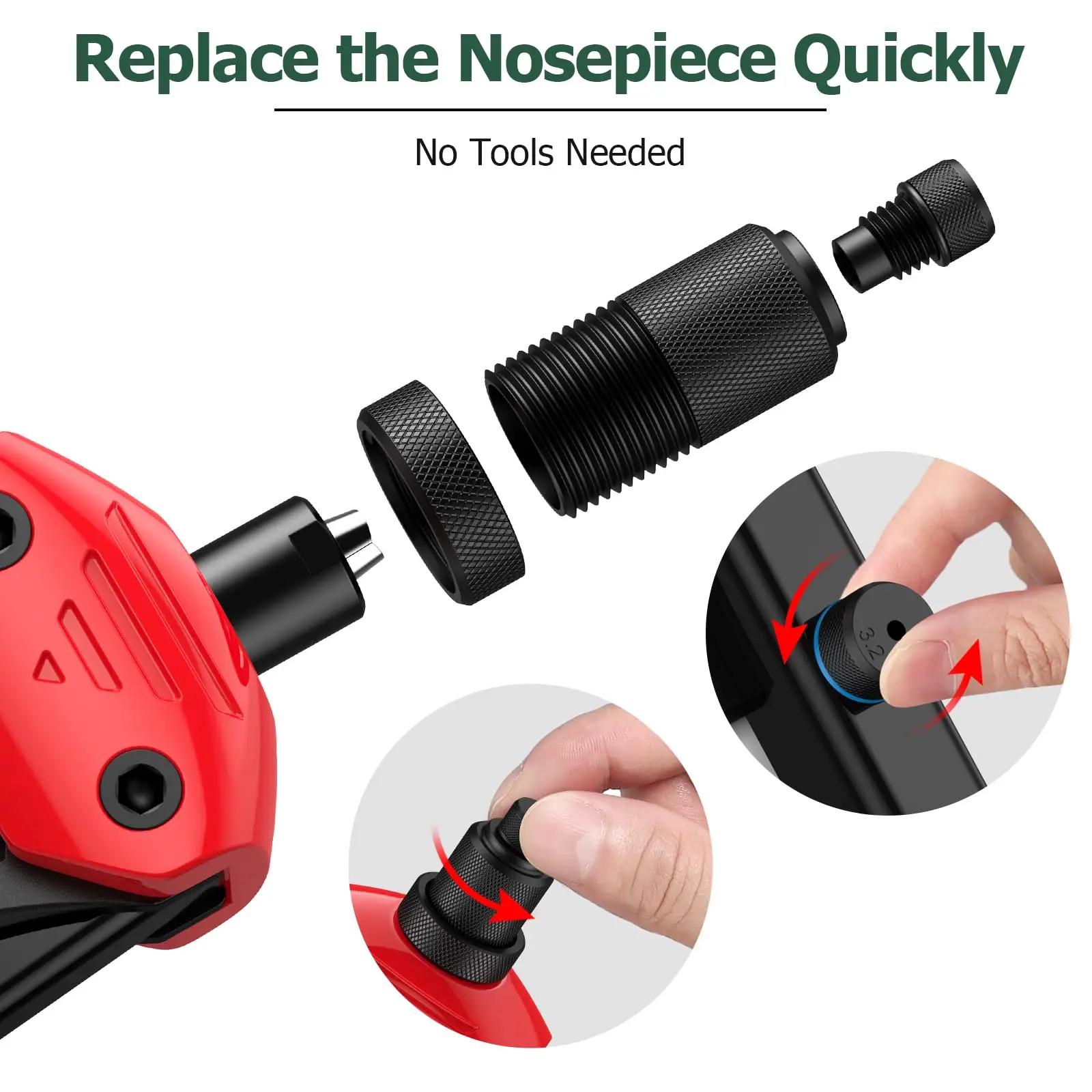 JiGiU 13" Heavy Duty Hand Riveter Tool Professional Pop Rivet Gun Rivet Tool Kit with 200PCS Rivets & 5 Nosepieces