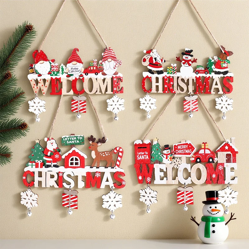 Wooden Christmas Hanging Pendants Gnome Santa Claus Merry Christmas Decoration For Home Xmas Tree Ornaments New Year Gifts