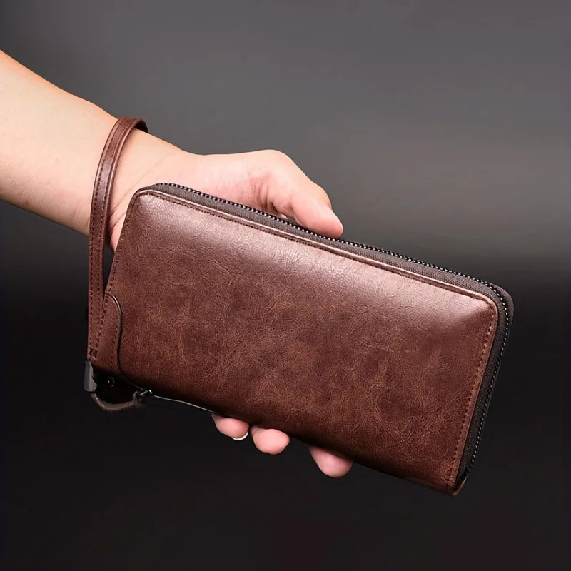 Men's Long Zipper Business Wallet High Quality Pu Leather Wallet For Men RFID Blocking Clutch Bag Credit Card Holder Purse Man
