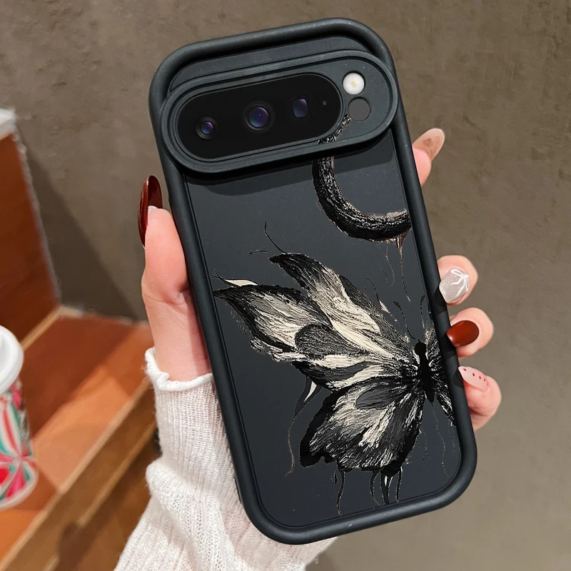 Elegant Black Butterfly Pattern Shockproof TPU Phone Case