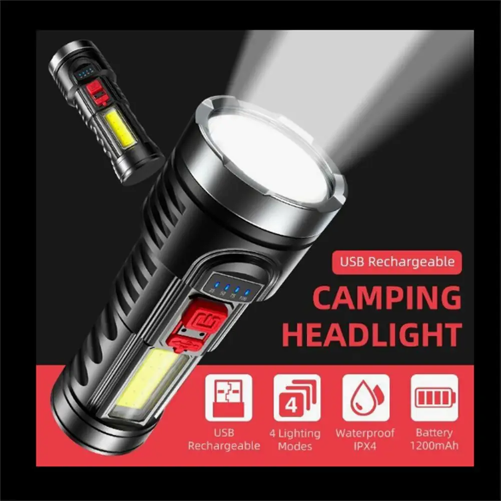 

LED Tactical Flashlight Super Bright 100000lm IPX4 Waterproof Camping Headligh1200mah Battery USB Rechargeable Portable Headlamp