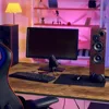 AluminumOak Finish Writing Desk,With USB PortComputer Desks Small Office Desk40Inch Writing Desks with Storage Bag ,Wooden Desk 4